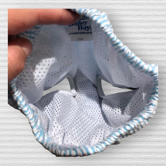 Bailey Boys Baby Swim Trunks 3M Blue Seersucker Boat Applique Lined - Picture 4 of 4